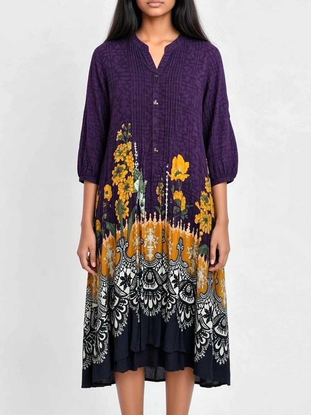 Limelight Embroidered Large Pakistani Kurti Top Midi Tunic Dress 3/4 Sleeve Boho